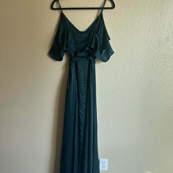 Lulu's Emerald Green Ruffle Cold-Shoulder Maxi Dress - Picture 8 of 15